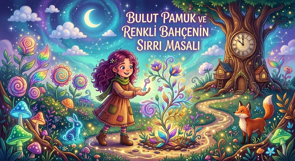 Bir zamanlar, gökyüzünün en yumuşak köşesinde yaşayan sevimli bir bulut vardı. Adı Bulut Pamuktu. O kadar beyaz ve pofuduktu ki kuşlar bazen onu gerçek bir pamuk yumağı sanırdı. Bulut Pamuk'un en sevdiği şey, sabah güneşi doğarken dünyayı izlemek ve çocukların neşeli kahkahalarını dinlemekti.

Bir gün gökyüzünde süzülürken aşağıda çok garip bir şey fark etti. Her zaman rengârenk çiçeklerle dolu olan Kelebek Bahçesi solgun görünüyordu. Kırmızı güller pembeye dönmüş, sarı papatyalar neredeyse beyaz olmuştu. Kelebekler bile eskisi kadar neşeli uçmuyordu.

Bulut Pamuk meraklandı.

"Acaba bahçenin renkleri nereye kayboldu?" diye düşündü.

Hemen aşağıya doğru süzüldü ve en yaşlı papatyaya seslendi.

— Günaydın sevgili papatya. Bahçeye ne oldu?

Yaşlı papatya hafifçe sallandı.

— Ah Bulut Pamuk... Bahçemizin renklerini koruyan Gökkuşağı Tohumu kayboldu. O olmadan çiçeklerimiz her gün biraz daha renklerini yitiriyor.

Bulut Pamuk şaşkınlıkla gözlerini açtı.

— Öyleyse hemen onu bulmalıyız!

Tam o sırada minik uğur böceği Boncuk kanat çırparak geldi.

— Ben de yardım edeceğim!

Ardından mavi kelebek Lila ve sevimli sincap Fındık da ekibe katıldı.

Dört arkadaş birlikte Renkli Bahçenin sırrını çözmek için yola çıktılar.

İlk durakları Fısıldayan Ağaç oldu.

Kocaman çınar ağacı hafif rüzgârla konuşuyordu.

— Gökkuşağı Tohumu son olarak Gülümseyen Dere'nin yakınında görülmüştü.

Arkadaşlar teşekkür edip dereye doğru ilerlediler.

Dere kenarında su damlaları neşeyle zıplıyordu. Fakat içlerinden biri üzgün görünüyordu.

— Neden ağlıyorsun? diye sordu Bulut Pamuk.

Minik su damlası cevap verdi.

— Rüzgâr çok kuvvetli esti. Gökkuşağı Tohumu yuvarlanıp Ormanın Derin Yoluna gitti.

Herkes yeniden umutlandı.

Yola devam ederken karşılarına yaşlı kaplumbağa Tosba çıktı.

— Çocuklar, acele etmeyin. Büyük sırlar sabırla çözülür.

Bulut Pamuk gülümsedi.

— Haklısın. Birlikte hareket edersek mutlaka başarırız.

Ormanın içine girdiklerinde renklerin giderek azaldığını fark ettiler. Ağaç yaprakları bile soluk görünüyordu.

Birden gökyüzünden incecik bir ışık süzüldü.

Işığın ortasında küçük, parlak bir kutu duruyordu.

Kutunun üzerinde şu yazıyordu:

"Gerçek renkler yalnızca paylaşan kalplerde yaşar."

Kutuyu açmak için herkes güzel bir dilek söylemeliydi.

Boncuk dedi ki:

— Herkes mutlu olsun.

Lila:

— Dünyada bütün çiçekler açılsın.

Fındık:

— Ormanımız hep güvenli kalsın.

Sıra Bulut Pamuk'a geldi.

— Ben yalnızca kendim için değil, bütün çocukların her gün umutla gülmesini diliyorum.

Kutudan bir anda rengârenk ışıklar yükseldi.

Ortada minicik ama ışıl ışıl parlayan Gökkuşağı Tohumu belirdi.

Tohum havalanarak bahçeye doğru uçmaya başladı.

Arkadaşlar peşinden koştu.

Tohum tam bahçenin ortasına konduğu anda sihirli bir mucize gerçekleşti.

Önce kırmızı güller yeniden parladı.

Sonra mor menekşeler açtı.

Sarı papatyalar güneş gibi ışıldadı.

Mavi sümbüller gökyüzü kadar canlı oldu.

Turuncu laleler rüzgârla dans etmeye başladı.

Bahçe yeniden eski güzelliğine kavuşmuştu.

Kelebekler neşeyle uçuşuyor, arılar mutlu şarkılar söylüyor, kuşlar dallarda cıvıldıyordu.

Yaşlı papatya sevinçle Bulut Pamuk'a baktı.

— Renkleri bulan aslında sen değilsin.

Bulut Pamuk şaşırdı.

— Nasıl yani?

— Sen dostluğu, sevgiyi ve paylaşmayı hatırlattın. Bahçemizin gerçek sırrı buydu.

Bulut Pamuk bunu duyunca çok mutlu oldu.

O günden sonra her sabah gökyüzünden bahçeye uğrayıp minik yağmur damlaları bırakmaya başladı.

Yağmur damlaları çiçekleri besliyor, güneş onları ısıtıyor, çocukların kahkahaları ise bahçenin renklerini her geçen gün daha da güzelleştiriyordu.

Kelebek Bahçesi artık sadece rengârenk çiçekleriyle değil, dostluk ve sevgiyle dolu kalpleriyle de bütün ormanın en özel yeri olmuştu.

Ve Bulut Pamuk her akşam gökyüzüne dönerken yıldızlara hep aynı cümleyi fısıldıyordu:

"Sevgi paylaşıldıkça çoğalır, dostluk ise dünyayı rengârenk bir bahçeye dönüştürür."

Ve onlar gökyüzünün altında, rengârenk çiçeklerin arasında mutlu, huzurlu ve umut dolu bir şekilde sonsuza kadar yaşamışlar. 🌈☁️🌸